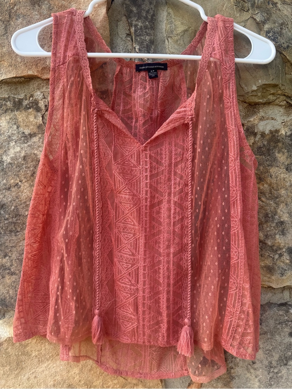 American Eagle Outfitters Coral Lace Tassel V-Neck Camisole